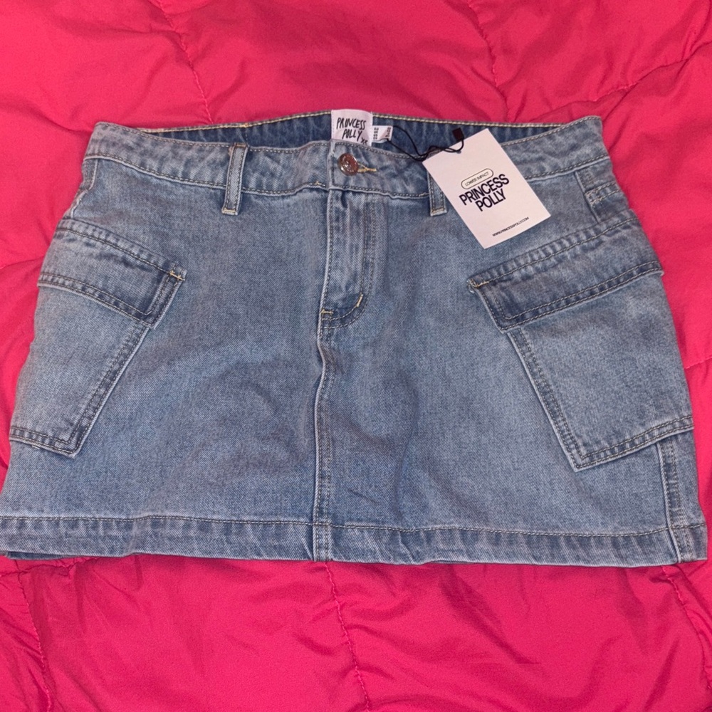 Princess Polly Zakai Cargo Denim Mini Skirt Ice Blue